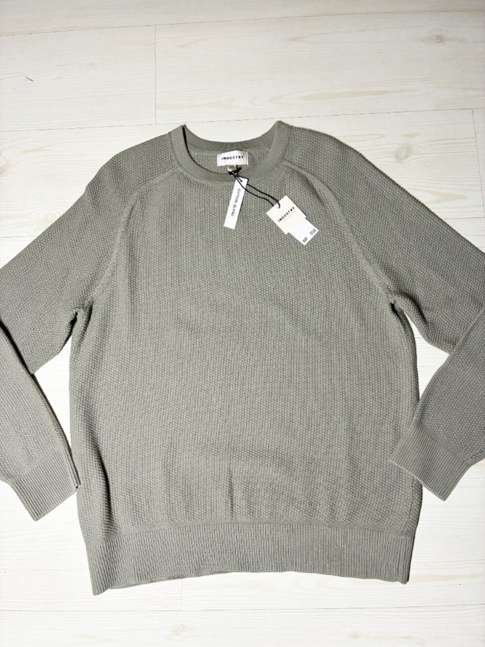 Industry Men’s Textured Crewneck Sweater Dusty Sage Green Size M Cotton Blend